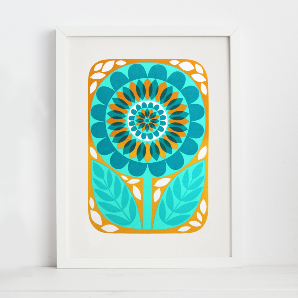 Blue Flower Screen Print Colour & Space
