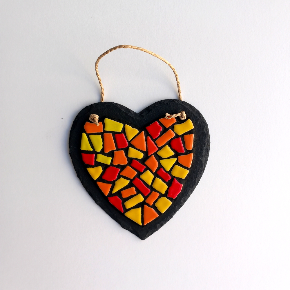 Red & Yellow Mosaic Slate Heart - Colour & Space